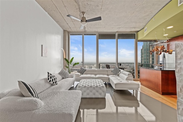 777 N Ashley Dr Unit 2807, Tampa, FL 33602 - living area featuring floor to ceiling windows, visible vents, and ceiling fan