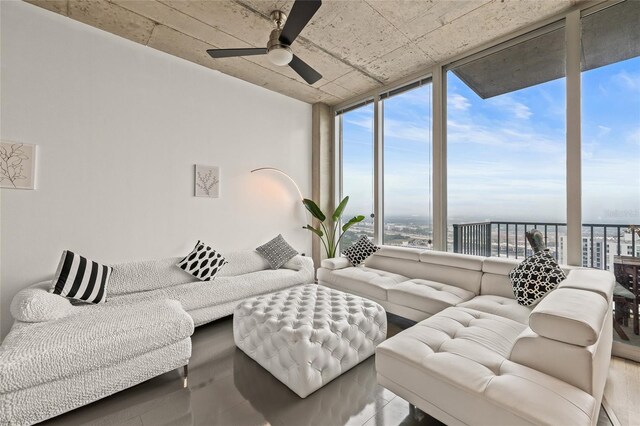 777 N Ashley Dr Unit 2807, Tampa, FL 33602 - living area featuring a wall of windows and ceiling fan