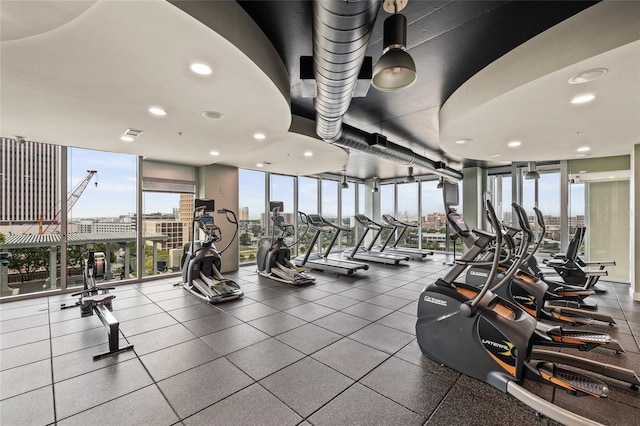777 N Ashley Dr Unit 2807, Tampa, FL 33602 - workout area featuring recessed lighting, visible vents, and a wall of windows