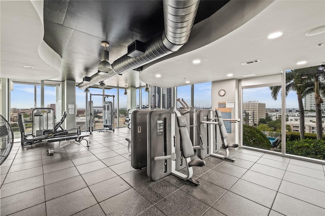 777 N Ashley Dr Unit 2807, Tampa, FL 33602 - gym featuring recessed lighting, visible vents, a wall of windows, and a city view