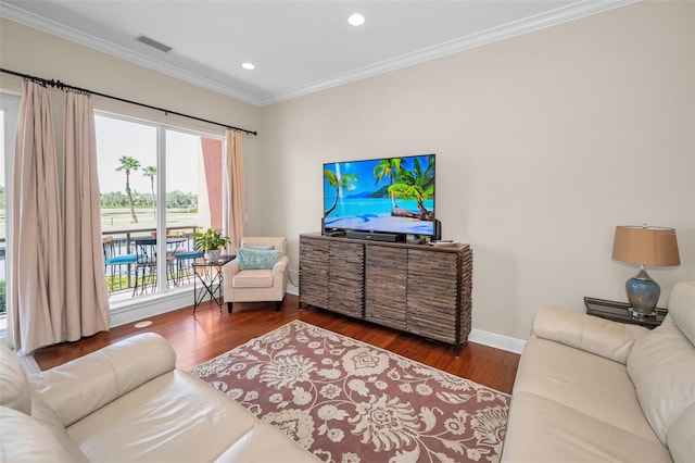 47 W Morgan St, Tarpon Springs, FL 34689 - living area featuring visible vents, ornamental molding, wood finished floors, baseboards, and recessed lighting