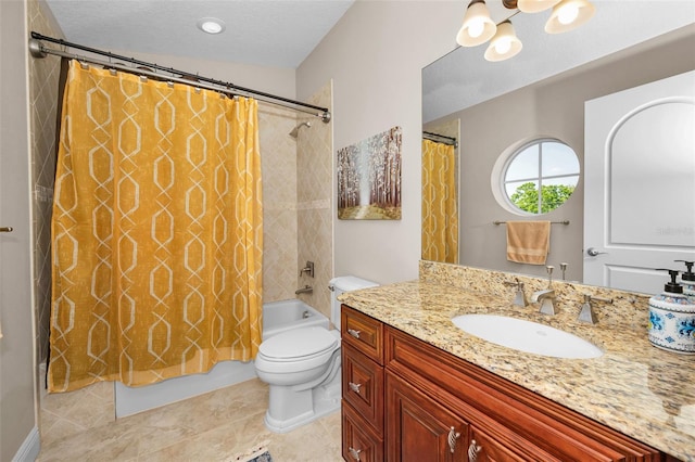 47 W Morgan St, Tarpon Springs, FL 34689 - full bathroom featuring vanity, toilet, tile patterned floors, a textured ceiling, and shower / tub combo