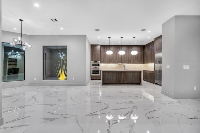 kitchen with marble finish floor, modern cabinets, visible vents, and stainless steel appliances