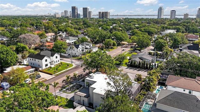 drone / aerial view featuring a city view