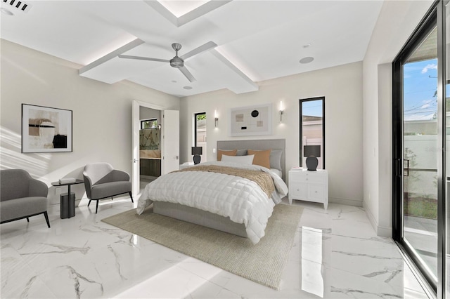 3604 W El Prado Blvd, Tampa, FL 33629 - bedroom with multiple windows, light marble finish floors, baseboards, and ceiling fan