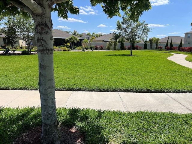 view of grassy yard featuring a residential view