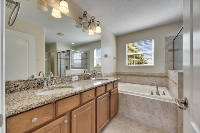 18734 Burndall Ct, Land O Lakes, FL 34638 - bathroom with double vanity, a bath, a stall shower, and a sink