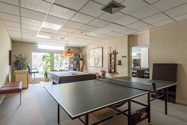 30 Turner St Unit 502, Clearwater, FL 33756 - game room featuring a paneled ceiling, carpet floors, and visible vents