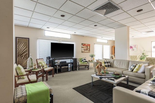 30 Turner St Unit 502, Clearwater, FL 33756 - living area with visible vents, carpet flooring, and a paneled ceiling