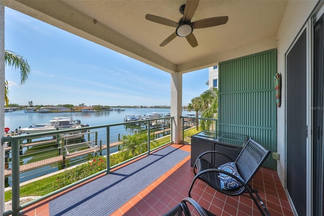 1038 Bellasol Way Unit 202, Apollo Beach, FL 33572 - balcony featuring a water view and a ceiling fan