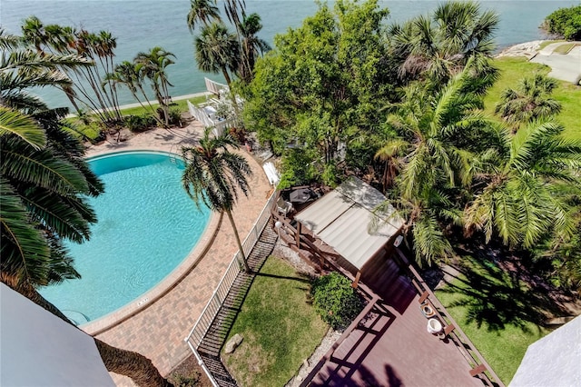 80 Rogers St Unit 2A, Clearwater, FL 33756 - outdoor pool featuring a patio, a water view, and fence