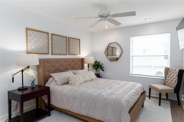bedroom featuring baseboards, recessed lighting, and a ceiling fan