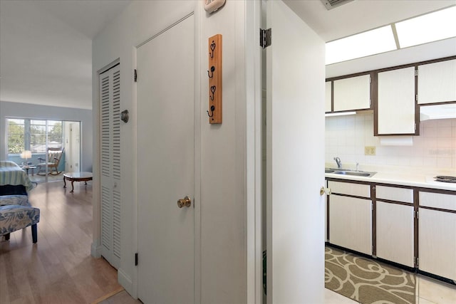 100 Glennes Ln Unit 207, Dunedin, FL 34698 - hallway with a sink and light wood-style floors