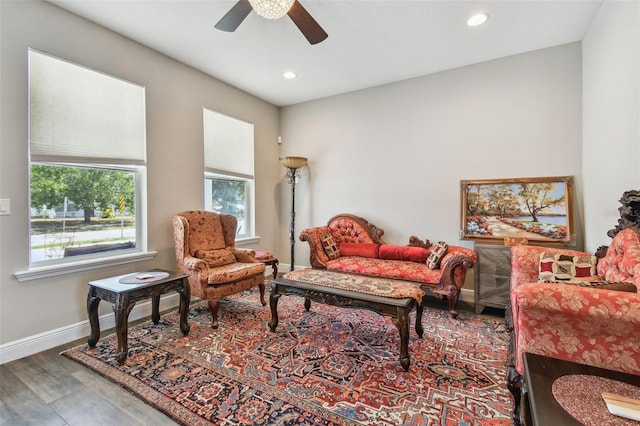 4007 W Gray St, Tampa, FL 33609 - living area with wood finished floors, baseboards, recessed lighting, and ceiling fan