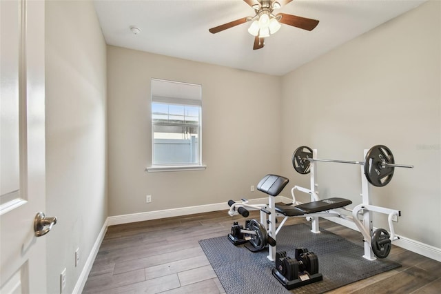 4007 W Gray St, Tampa, FL 33609 - exercise area with baseboards, a ceiling fan, and wood finished floors