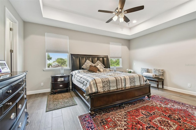 4007 W Gray St, Tampa, FL 33609 - bedroom featuring a raised ceiling, wood finished floors, baseboards, and multiple windows