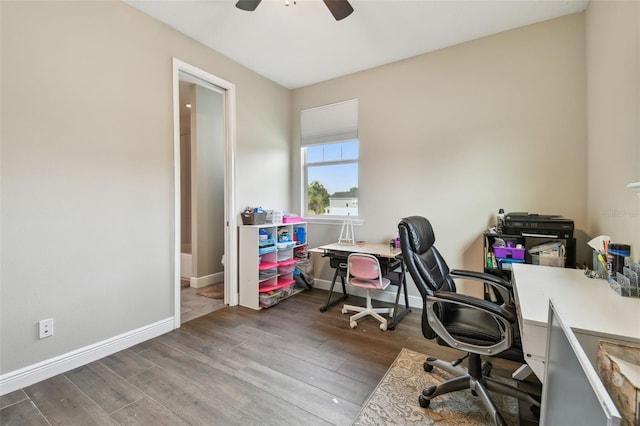 4007 W Gray St, Tampa, FL 33609 - office with baseboards, a ceiling fan, and wood finished floors