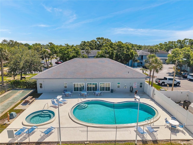 view of pool featuring a fenced backyard, a patio area, and a fenced in pool