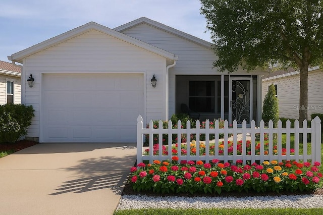 3533 Roanoke St, The Villages, FL 32162 - view of front facade with fence, a garage, and concrete driveway