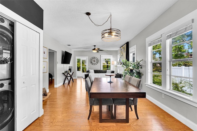 705 28th St N, Saint Petersburg, FL 33713 - dining space featuring a healthy amount of sunlight, light wood-style floors, and stacked washer / drying machine