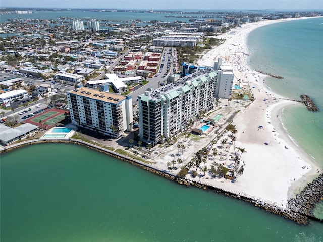 7100 Sunset Way Unit 303, St Pete Beach, FL 33706 - aerial view featuring a view of city, a beach view, and a water view
