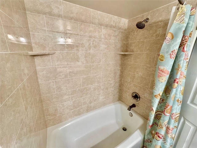 full bathroom with shower / tub combo with curtain
