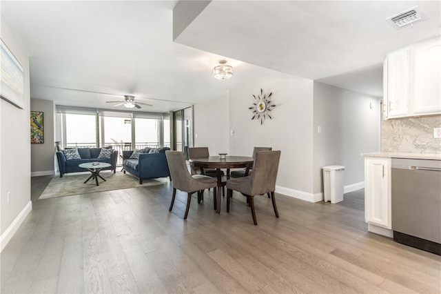 1390 Gulf Blvd Unit 104, Clearwater, FL 33767 - dining area featuring light wood-type flooring, ceiling fan, and floor to ceiling windows