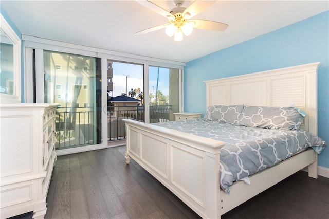 1390 Gulf Blvd Unit 104, Clearwater, FL 33767 - bedroom featuring dark wood-type flooring, access to exterior, and a ceiling fan