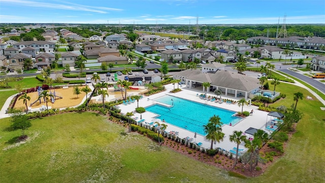 drone / aerial view with a residential view