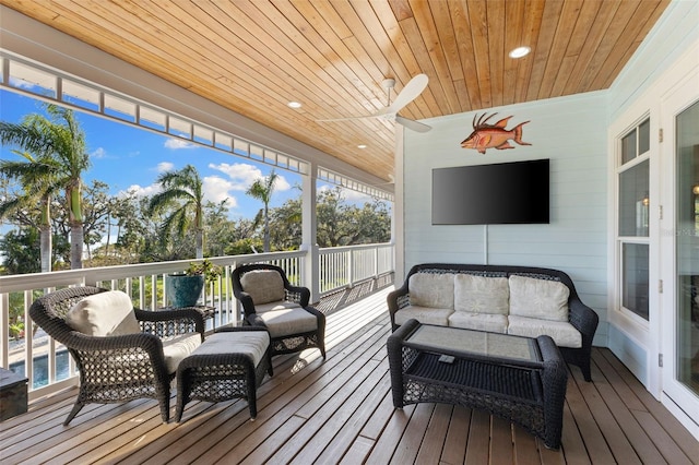 450 Bayshore Dr, Terra Ceia, FL 34250 - sunroom featuring an outdoor living space and ceiling fan