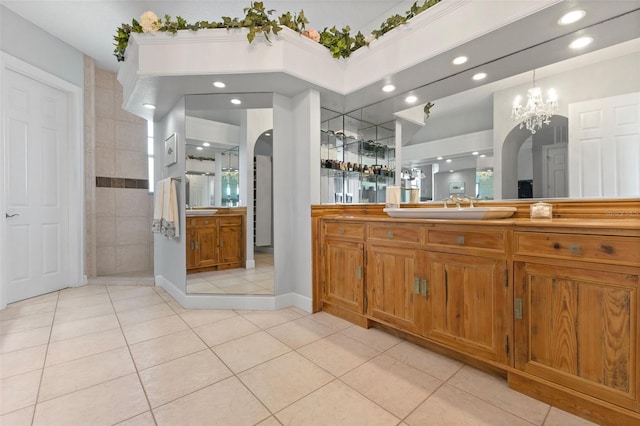 450 Bayshore Dr, Terra Ceia, FL 34250 - full bath featuring tile patterned floors, recessed lighting, a walk in shower, and vanity