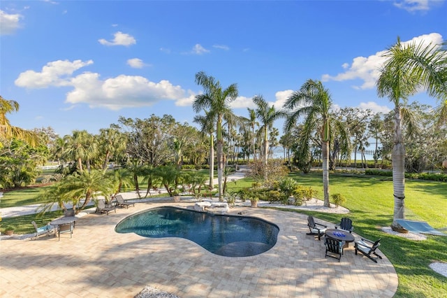 450 Bayshore Dr, Terra Ceia, FL 34250 - pool featuring a lawn and a patio area