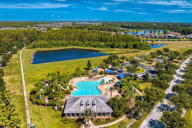 drone / aerial view featuring a water view