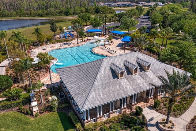 aerial view with a water view
