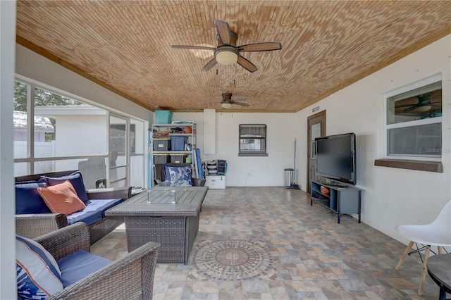 view of patio / terrace featuring an outdoor hangout area and a ceiling fan