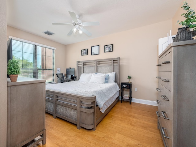 2709 Via Cipriani Unit 522B, Clearwater, FL 33764 - bedroom with light wood-style floors, visible vents, baseboards, and a ceiling fan