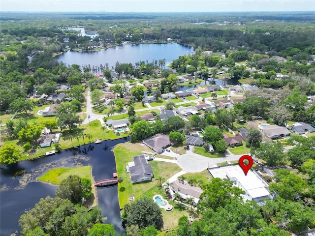 bird's eye view with a water view and a residential view