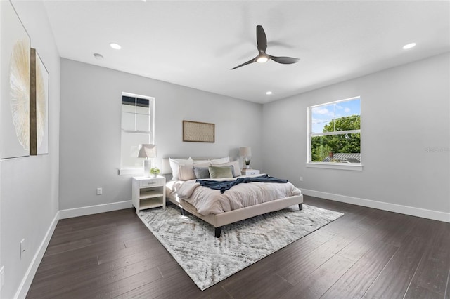 806 W Adalee St, Tampa, FL 33603 - bedroom with baseboards, dark wood-type flooring, recessed lighting, and a ceiling fan
