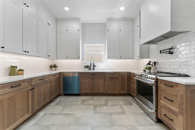 806 W Adalee St, Tampa, FL 33603 - kitchen with electric stove, premium range hood, dishwasher, a sink, and white cabinetry