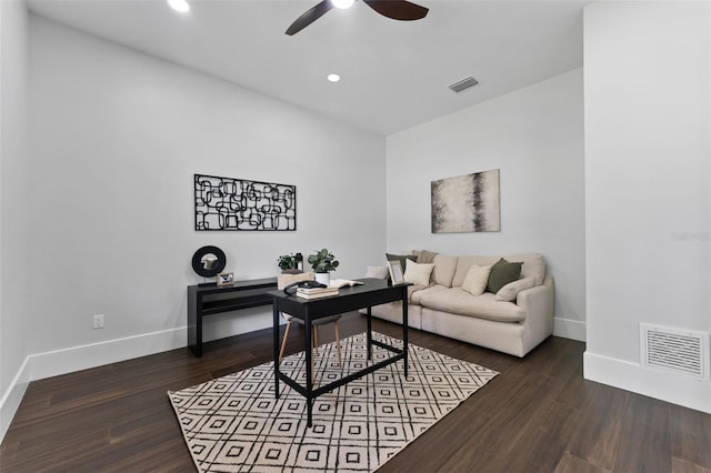 806 W Adalee St, Tampa, FL 33603 - office space featuring ceiling fan, baseboards, dark wood-type flooring, and recessed lighting