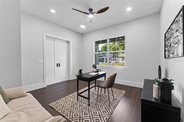 806 W Adalee St, Tampa, FL 33603 - office featuring ceiling fan, dark wood-style floors, baseboards, and recessed lighting