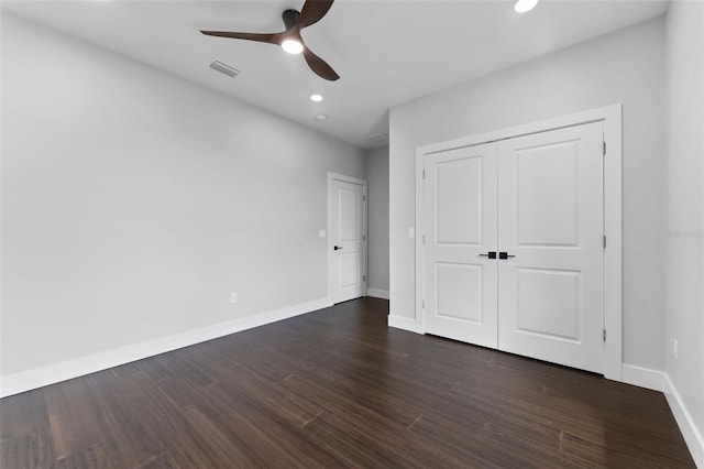 806 W Adalee St, Tampa, FL 33603 - unfurnished bedroom featuring baseboards, dark wood finished floors, recessed lighting, a ceiling fan, and a closet