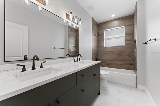 806 W Adalee St, Tampa, FL 33603 - full bath with toilet, bathing tub / shower combination, double vanity, baseboards, and recessed lighting