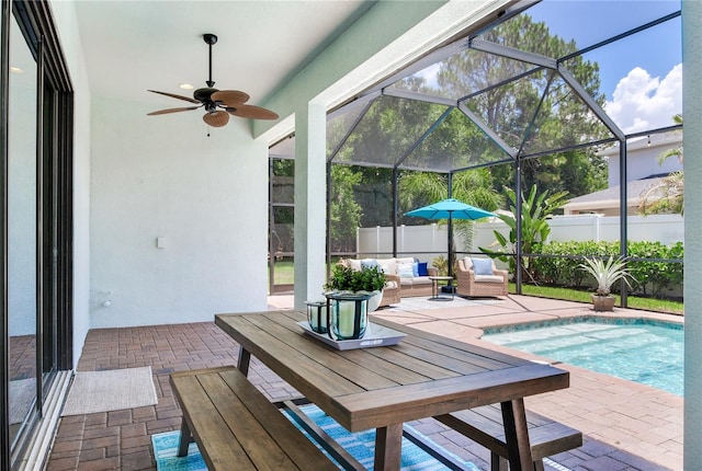 13008 Eagles Entry Dr, Odessa, FL 33556 - view of patio featuring a lanai and ceiling fan