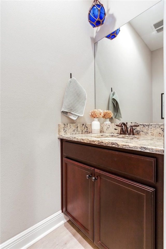 13008 Eagles Entry Dr, Odessa, FL 33556 - bathroom with vanity, baseboards, and wood finished floors