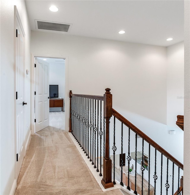 13008 Eagles Entry Dr, Odessa, FL 33556 - hallway with an upstairs landing, recessed lighting, and carpet floors