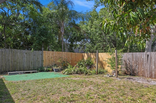view of yard with a fenced backyard