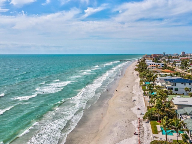 property view of water featuring a beach view