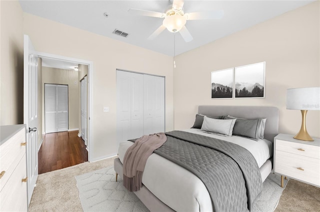 4207 S Dale Mabry Hwy Unit 3302, Tampa, FL 33611 - bedroom with visible vents, a closet, carpet, and a ceiling fan