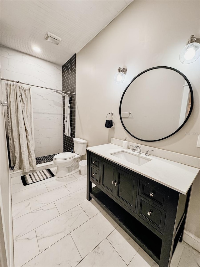 1515 E 31st Ave, Tampa, FL 33610 - bathroom featuring a shower stall, marble finish floor, toilet, and vanity
